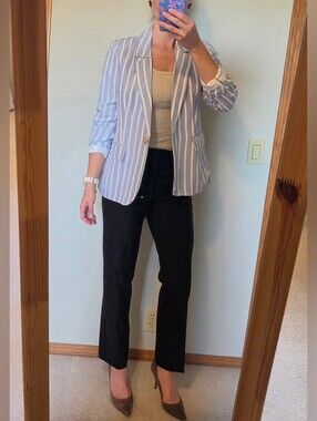 Linen Light Blue & White Striped Women's Blazer